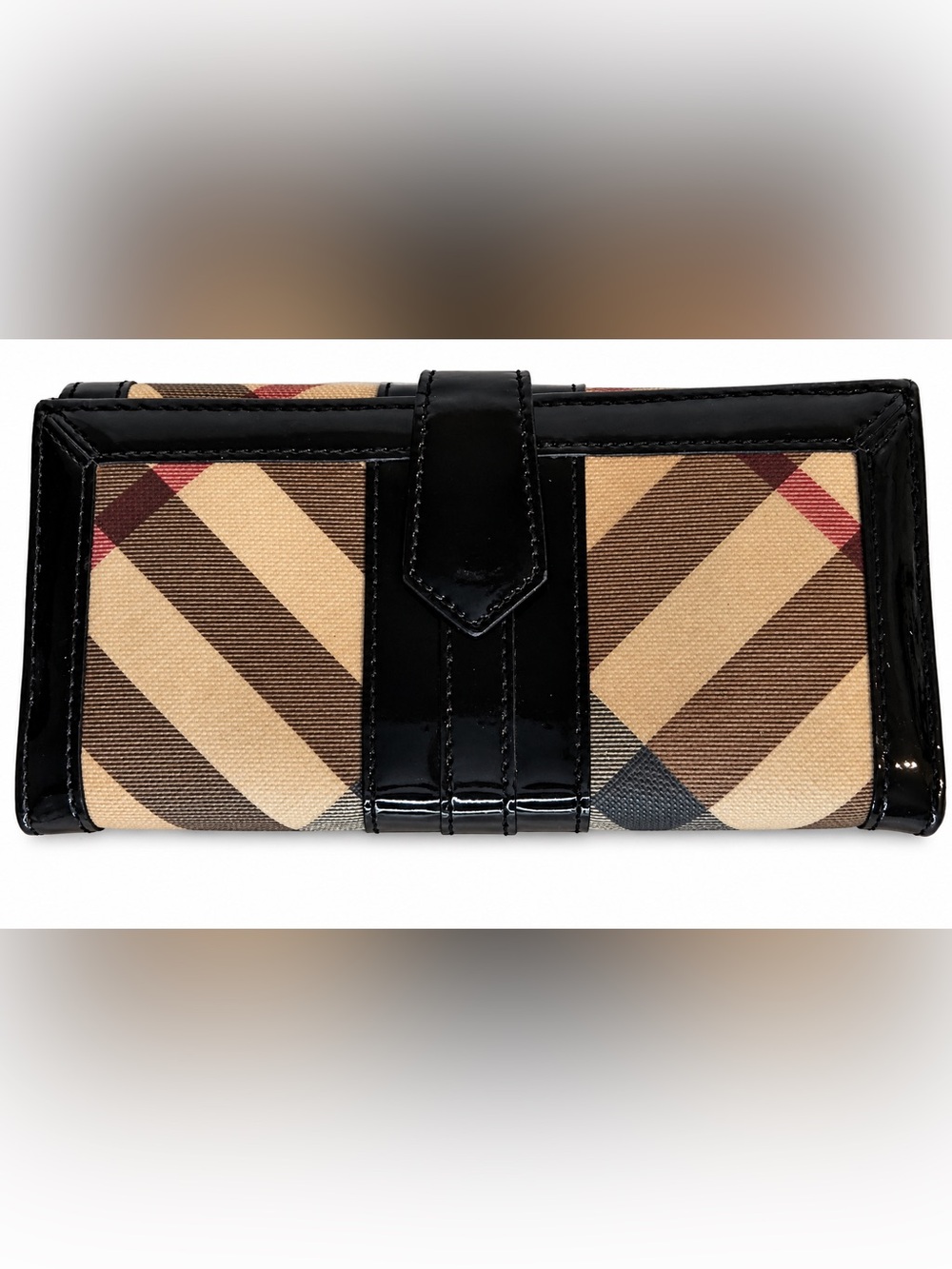 Burberry Black Patent Trim Vintage Check Wallet